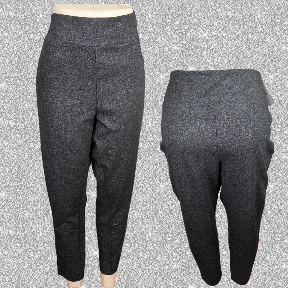 Terra & Sky +4X Black Glitter Metallic High Rise Fitted Stretch Leggings Pants